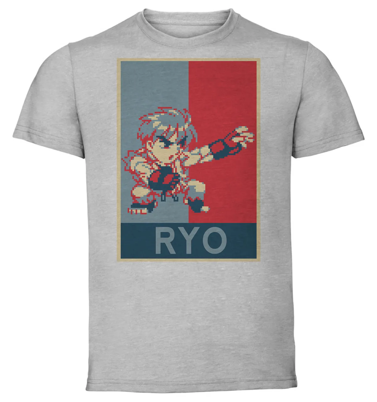 T-Shirt Unisex Grey Propaganda Pixel Art Art Of Fighting Ryo