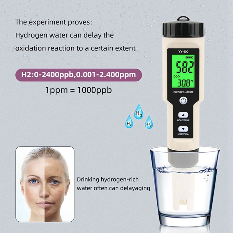 HOT SALE 2X New YY-400 Hydrogen Ion Concentration Water Quality Test Pen PH/ORP/H2 And TEM 4 In 1 Digital Drinking Water Meter