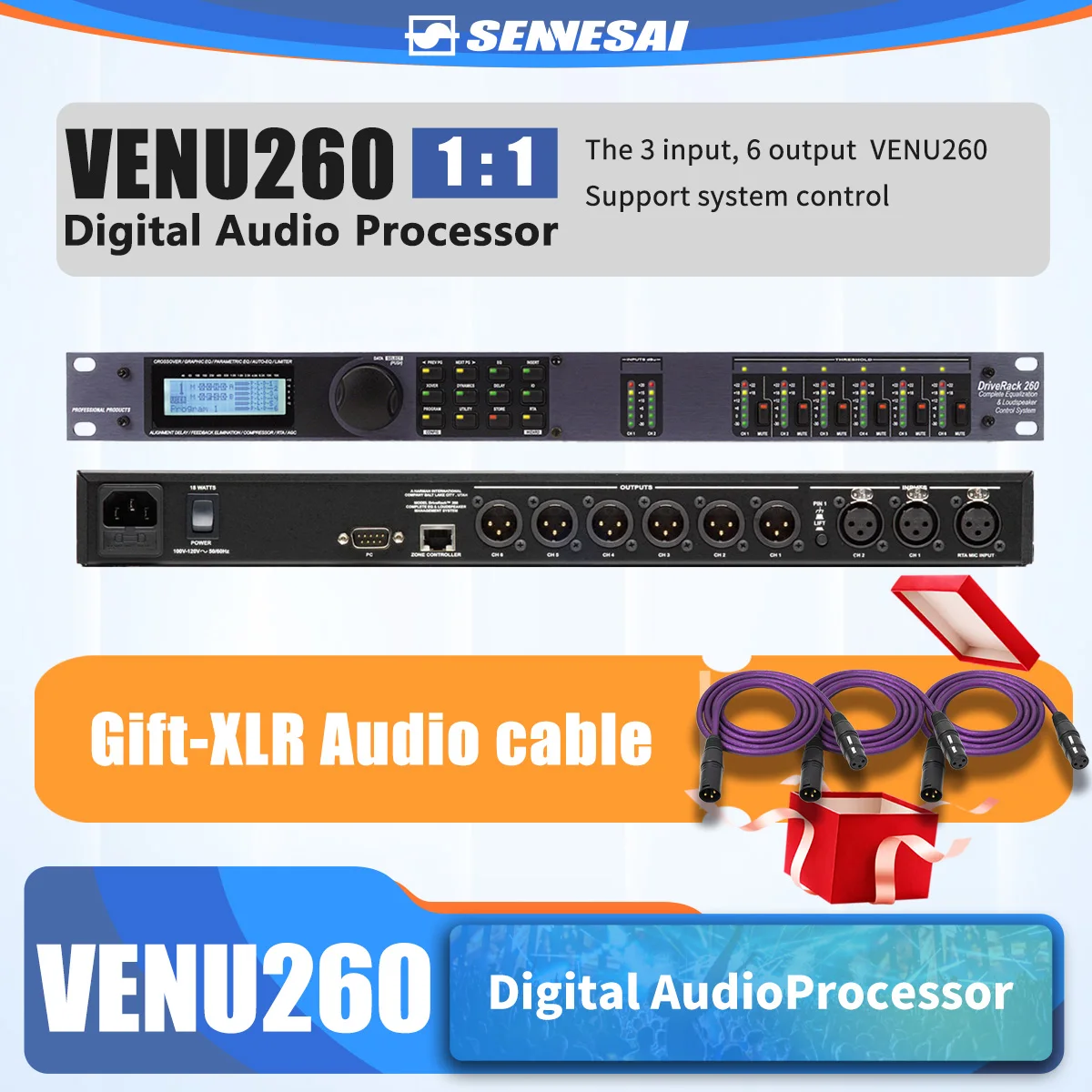 Venu260/Venu360/PA2 audio processor of 2 inputs and 6 outputs, original software, professional audio controller