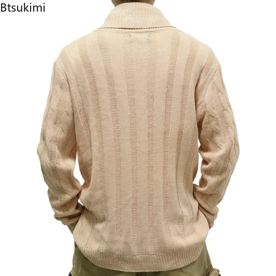 New2024 Men's Casual Knitted Sweater Jackets Autumn Winter Thicken Twist Tops Sweater V-neck Youth Solid Knit Pullovers Sweater