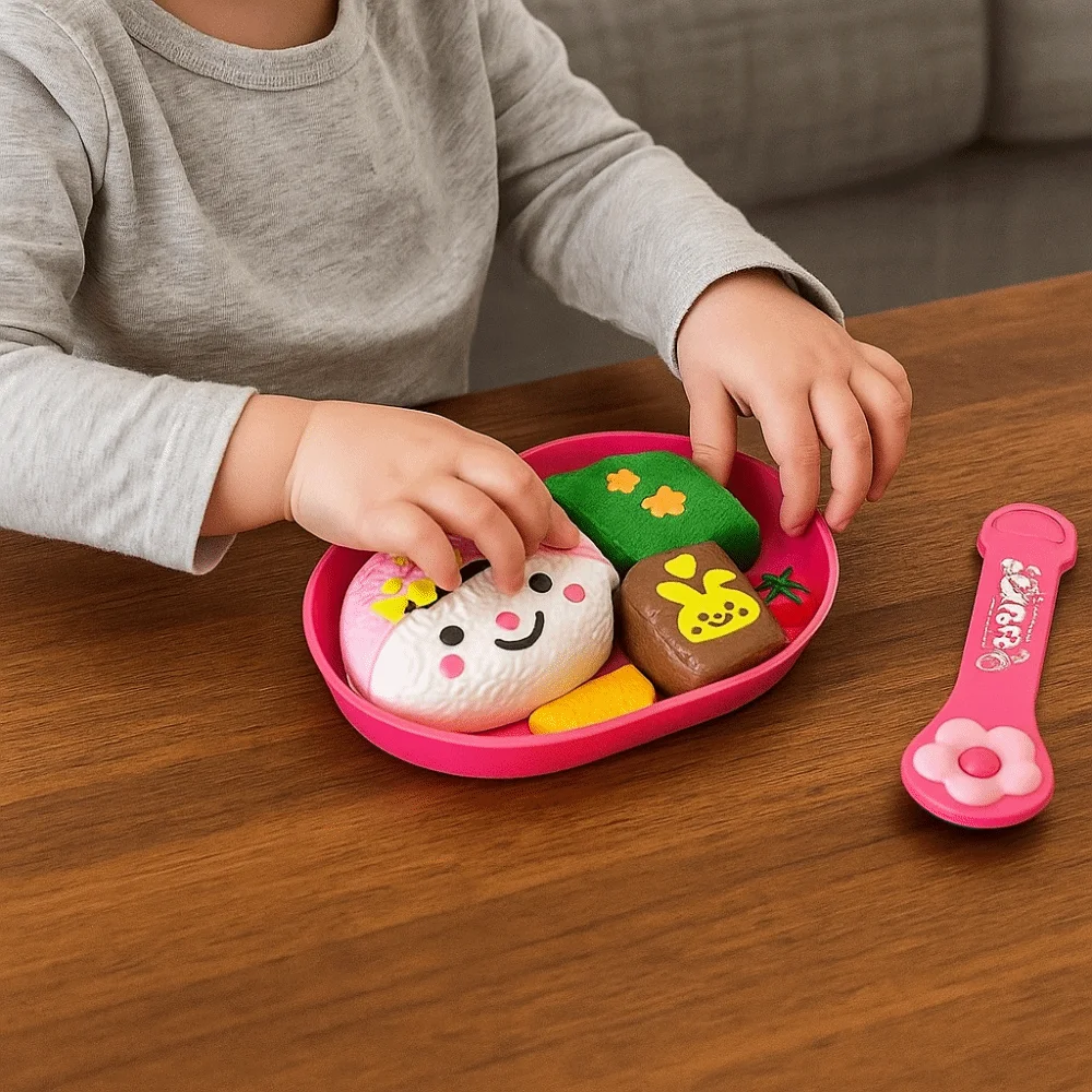 أرنب شكل كرة الأرز بودنغ تغذية مجموعة محاكاة نموذج التعليم المبكر علب الاغذية بودنغ Kawaii دور اللعب ألعاب المنزل