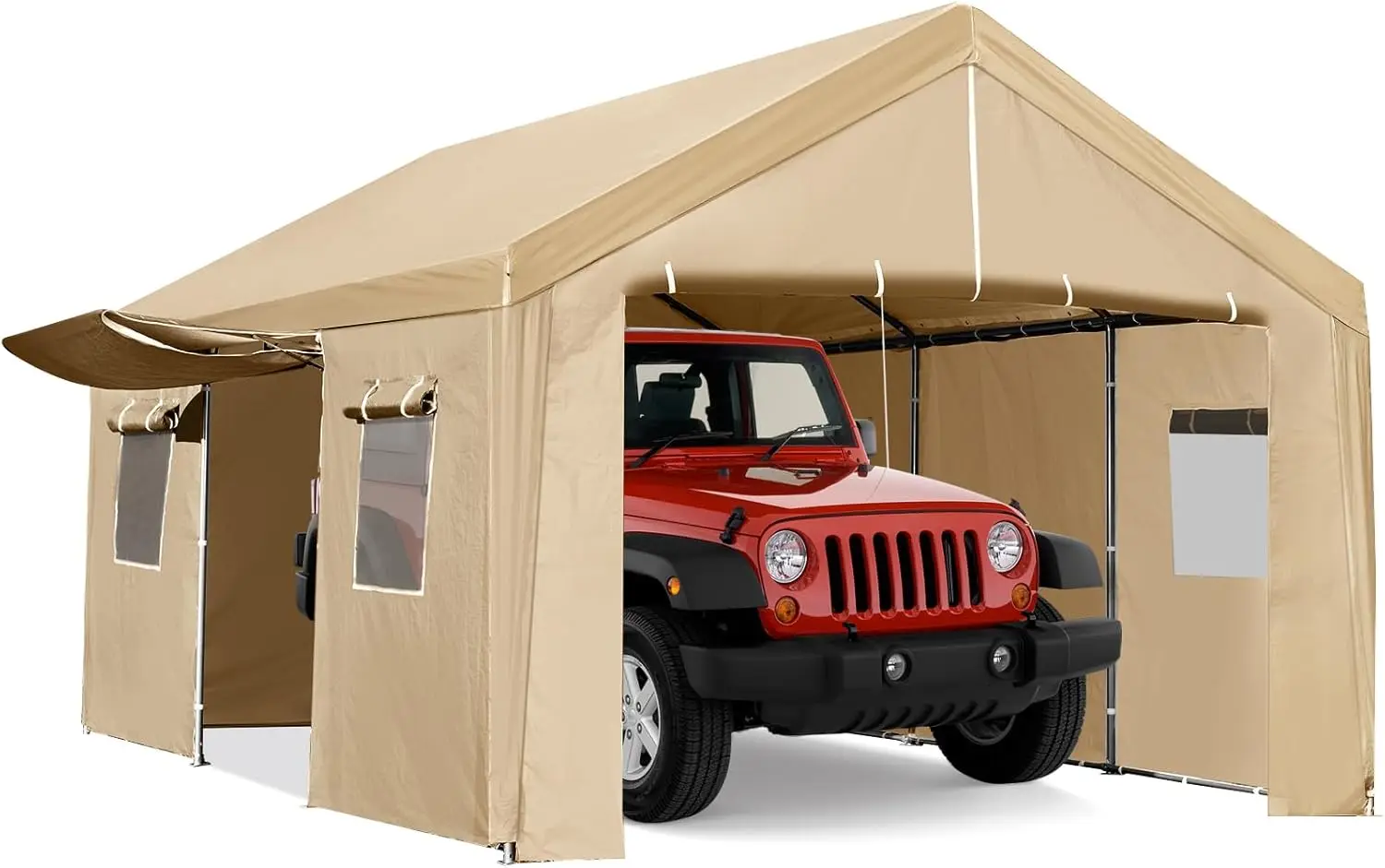 

Carport 10×20 Ft Heavy Duty Car Canopy With Ventilated Windows, Removable Sidewalls & Roll-Up Doors, Portable Garage Boat Party