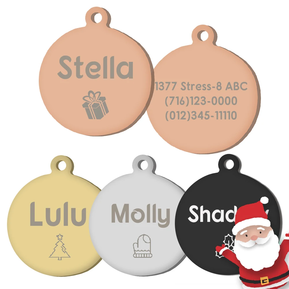 Personalized Christmas Dog Customized Circle Pet Name Tag Free Engraving ID Name Tag Pet Accessories