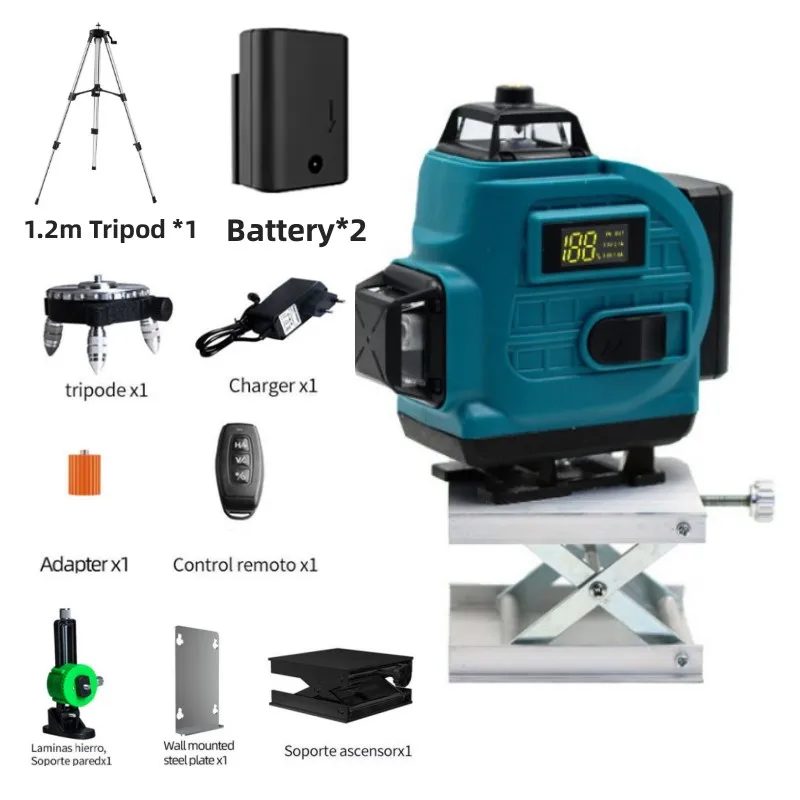 Niveau laser auto-nivelant 4D 16 lignes, faisceau vert 360 °   Alignement de lignes transversales pour l'installation de plafonds muraux de carrelage de construction