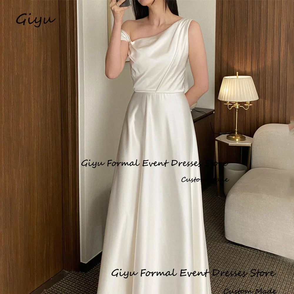 Giyu Simple A-line Korea Wedding Dress Photo Shoot One-Shoulder Floor-Length Evening Gown Dress Wedding Party Dress