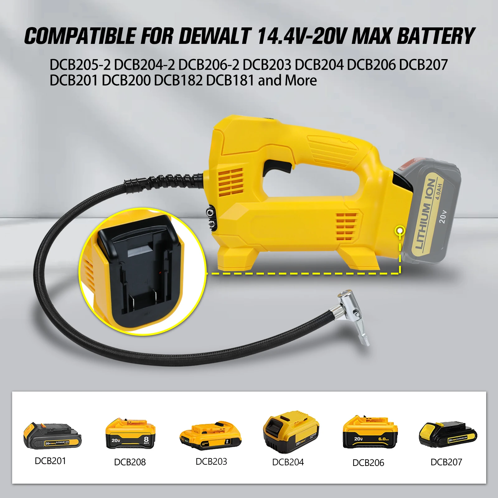 Imagem -05 - Bomba de ar Elétrica Portátil para Dewalt Inflator Pneu sem Fio Manômetro Digital Apto para Carros Bicicletas Motocicletas 18v