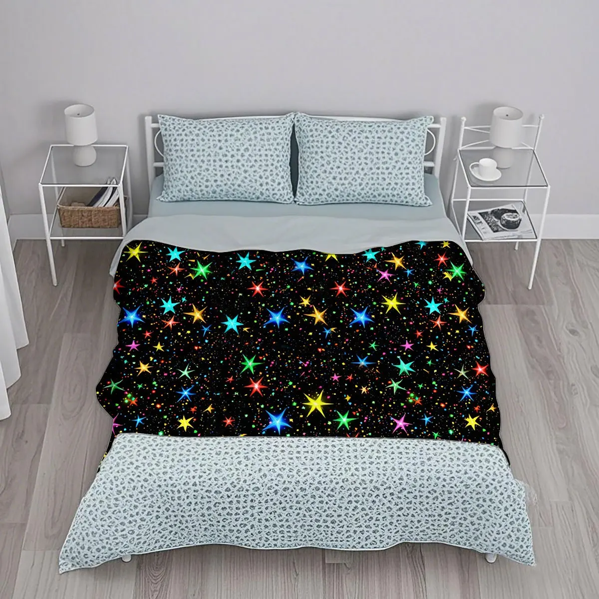 Dreamy Multicolor Star All-Over Print Flannel Thickened Warm Throw Blanket for Bedroom and Living Room, Autumn/Winter Home Decor