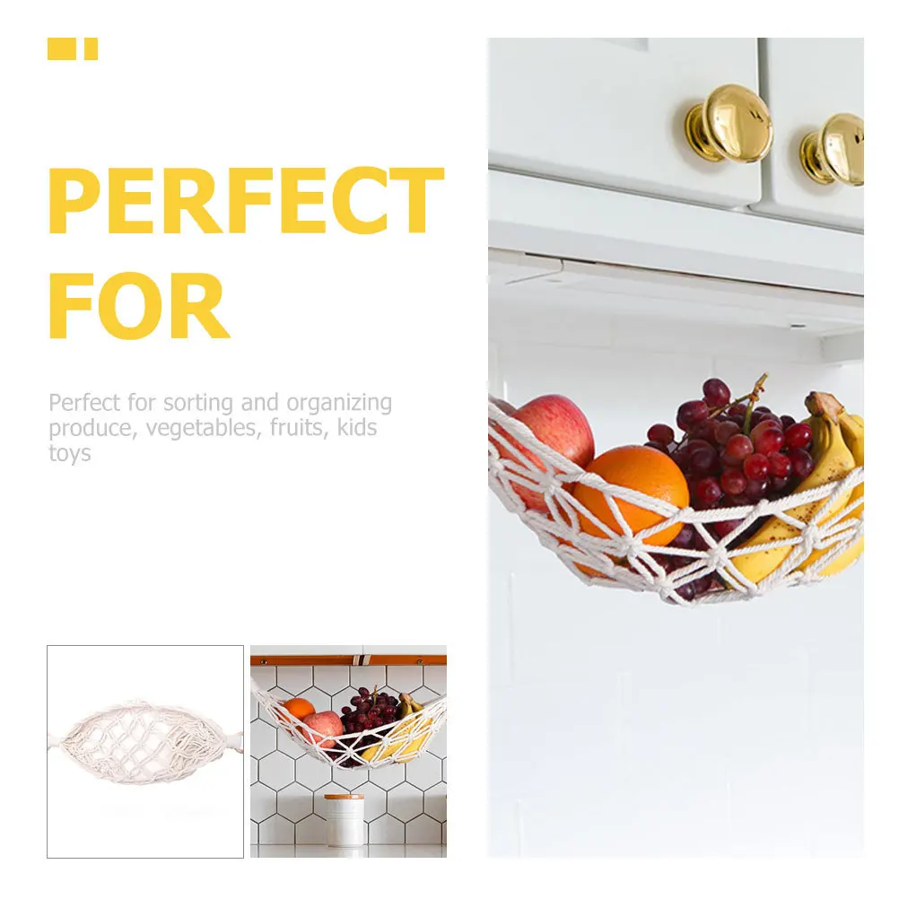 

1Set Vegetable Fruit Hammock Under Cabinet Woven Storage Basket Hanging Kitchen Organizer for Bananas Onions Garlic Potatoes
