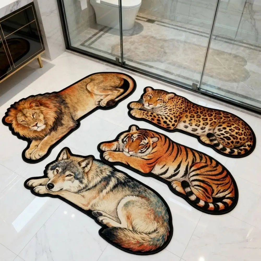 New Anti-slip Tiger Carpet Rug Absorbent Diatomaceous Earth Lion Doormat Lifelike 2D Flat Wolf Floor Mat Bedroom Bathroom