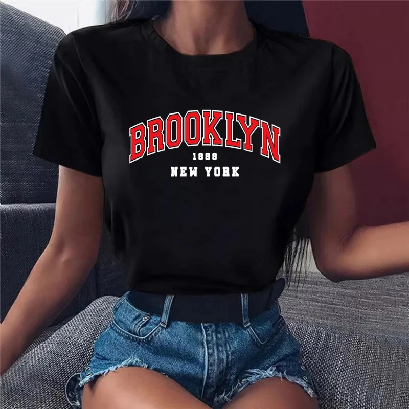

Harajuku Women T-shirt New York Print Letter Short Sleeve T Shirt Female Streetwear Tops Brooklyn Fashion Aesthetic Clothing Tee