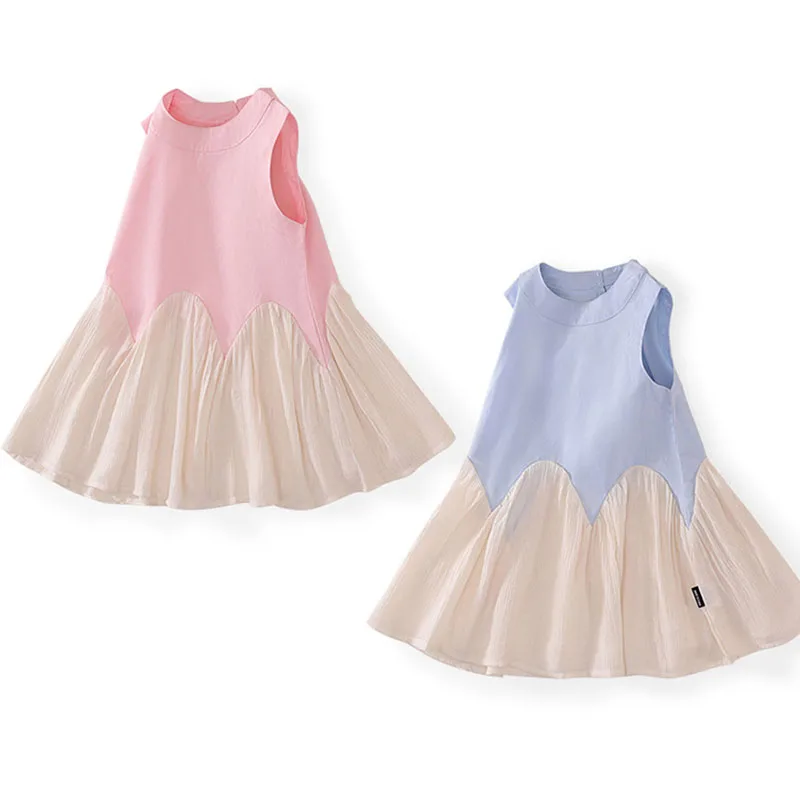 Pink Blue Dress For Girls Summer New 2025 Little Girl Dresses Size 7 2 3 4 5 6 8 9 10 Years Sleeveless Holiday Teen Clothes