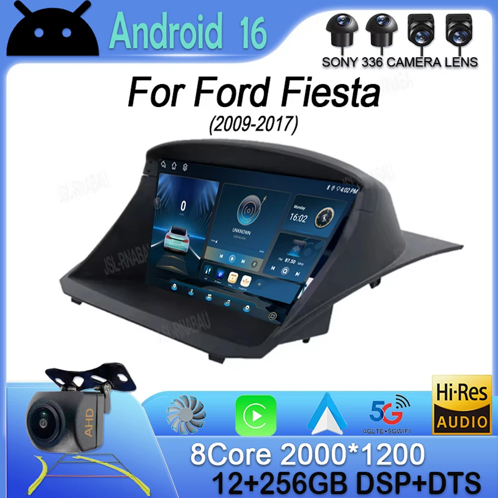 For Ford Fiesta 2009 - 2017 Android 16 Carplay Auto Car Radio Navigation GPS Multimedia Video Player Stereo 360 Camera Head Unit