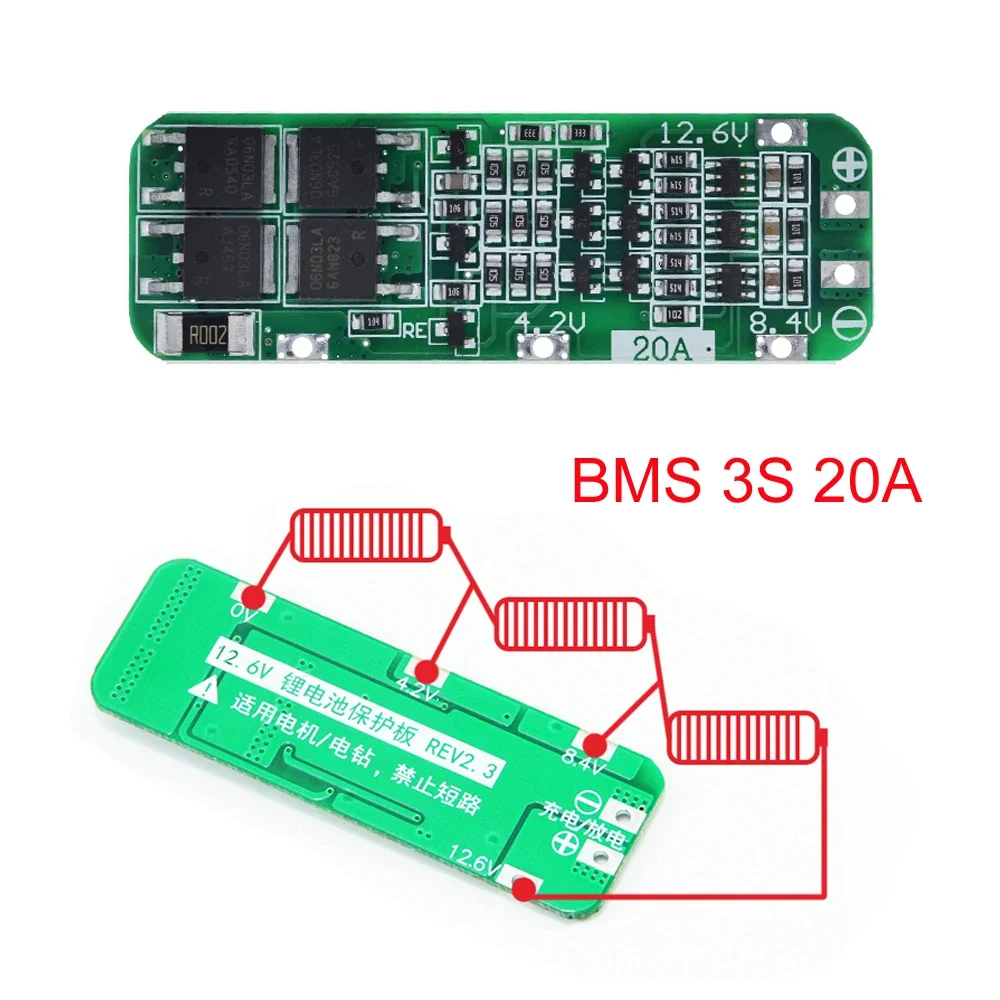 18650 3S 20a Li-Ion Lithium Acculader Pcb Bms Beschermingskaart Voor Boormotor 12.6V Lipo Cell Module 64X3.4Mm