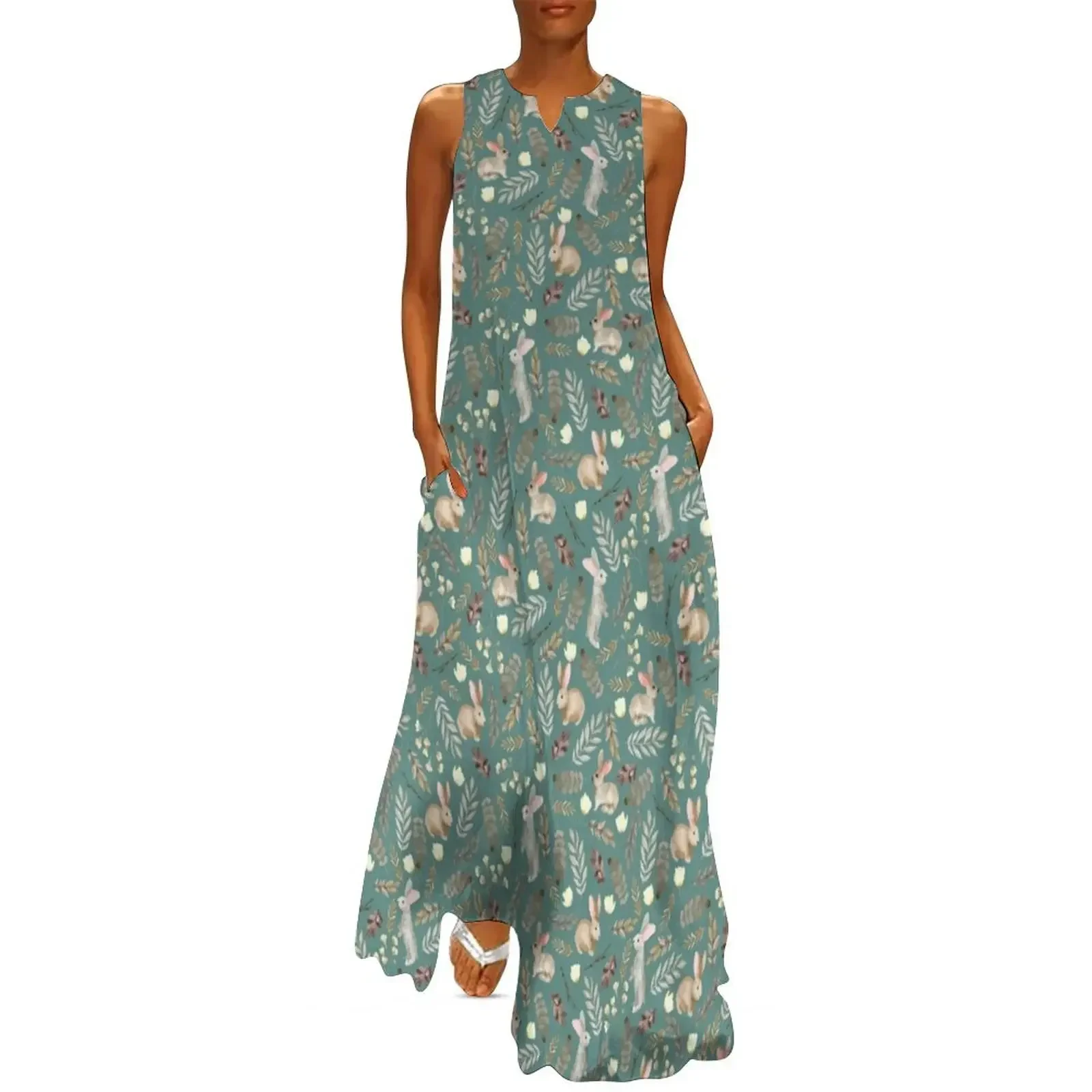 

Cute rabbits. Vintage pattern Long Dress summer dresses Summer skirt Women's summer dresses african dresses for woman Dress