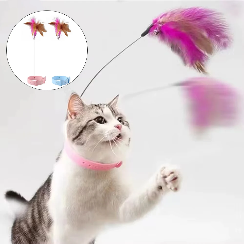 

Cat Collar Interactive Toy Feather Teasing Cat Stick With Bell Cats Collar Toys Kitten Training Playing Teaser Wand Pet Supplies