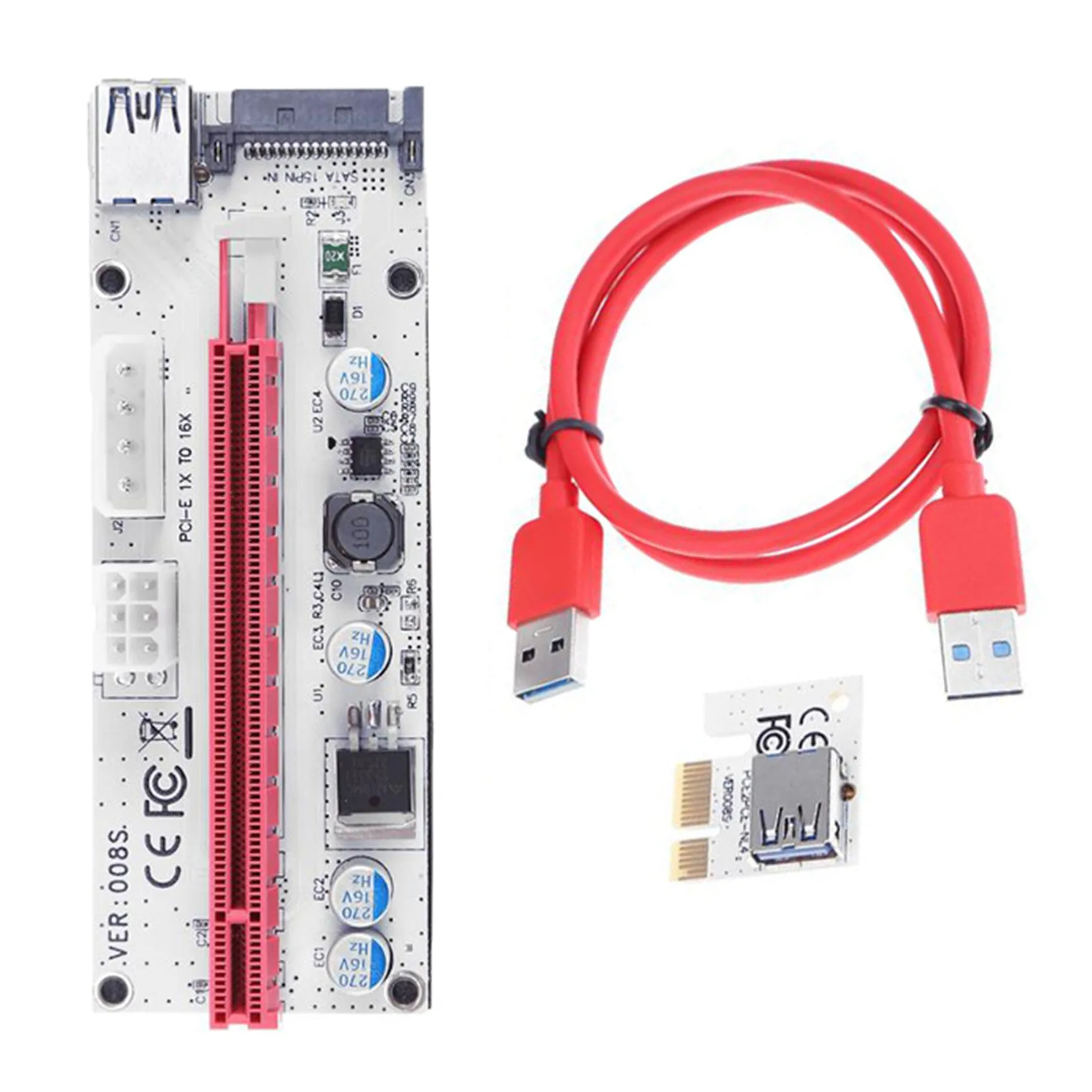 VER008S PCI-E Riser Card 3 in 1 4Pin SATA 6PIN PCIE Adapter USB3.0 Extender PCI Express 1X 16X 008S for BTC Miner