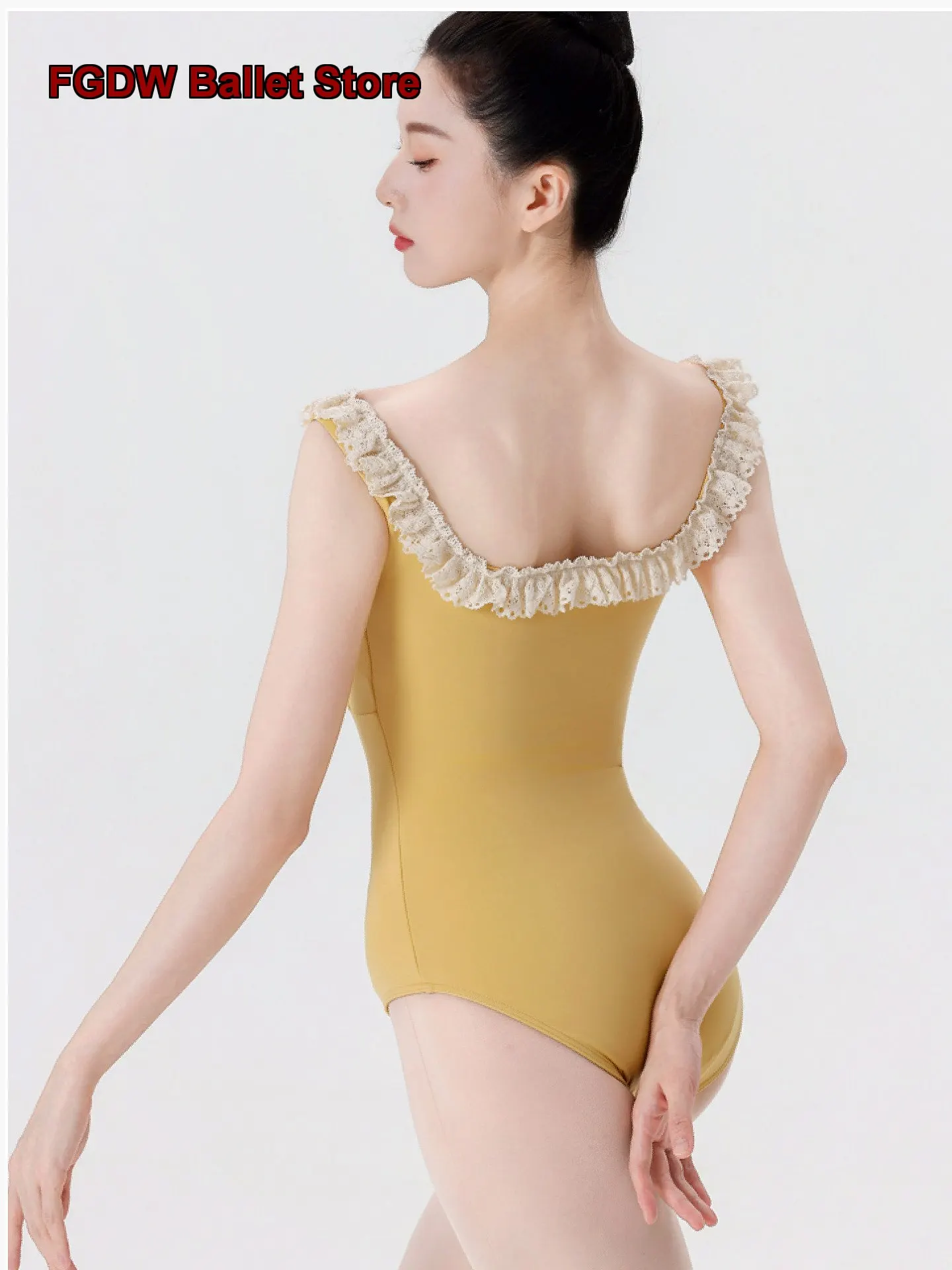 Women's Palace Dance Dress Lace Square Neck One-Piece Dress Practice Leotard Art Exam Body Suit Basic Training Gymnastics Leotar