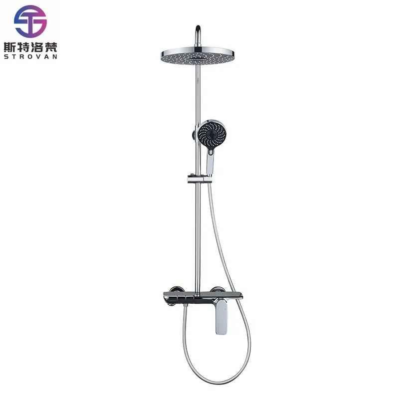 

Luxury Wall-Mounted Brass Shower System Chrome Rainfall Soft Rain Spray Ceramic Polished Finish for Bathroom