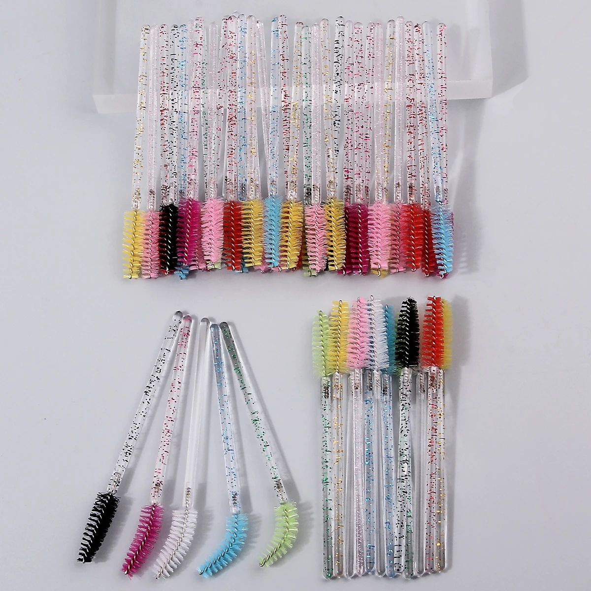 10/20/50/100PCS spazzola per sopracciglia con asta di cristallo multicolore e pennello per mascara, strumento di bellezza multifunzionale a spirale e pieghevole