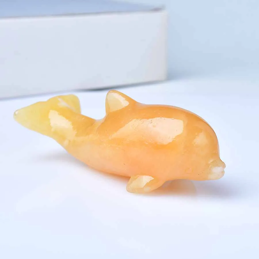 Natural Crystal Ｄolphin  Carvings Sculpture Energy QuartzＬoveliness ​Animal Decor Healthy Healing Stone Christmas Present Gifts