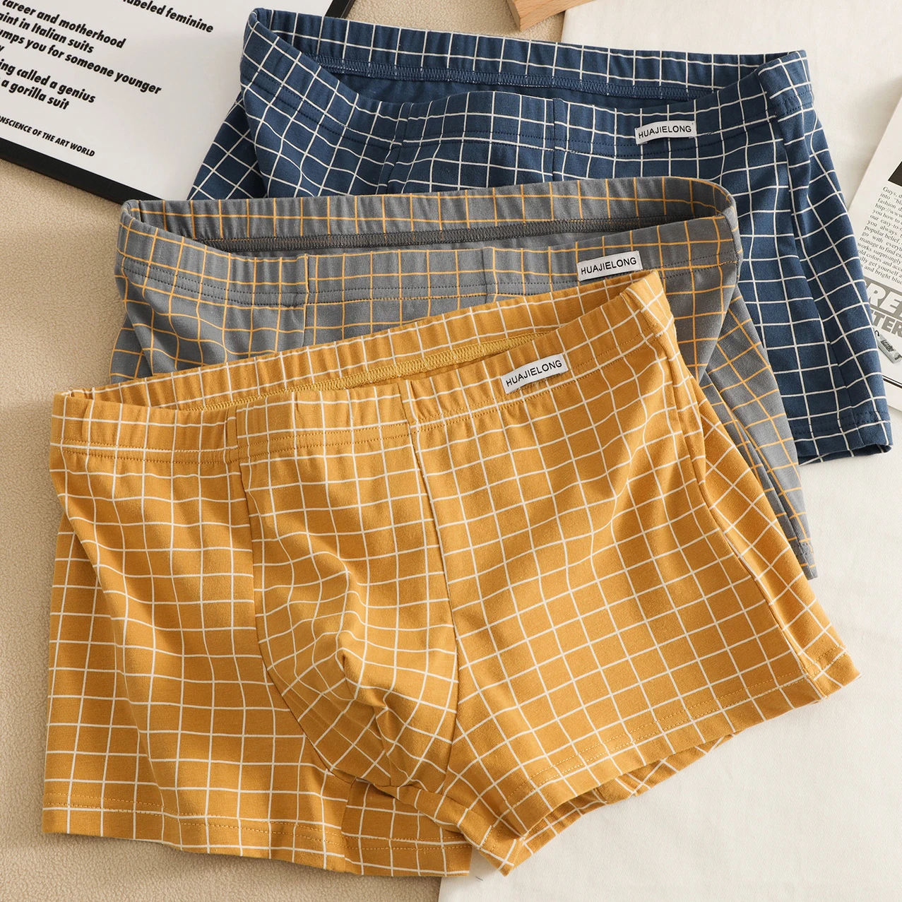 

4pcs Man Underwear Boxer Cotton Comfortable Plaid Men Panties M L XL XXL 3XL Size Young Man Boxers for 40-90KG Weight