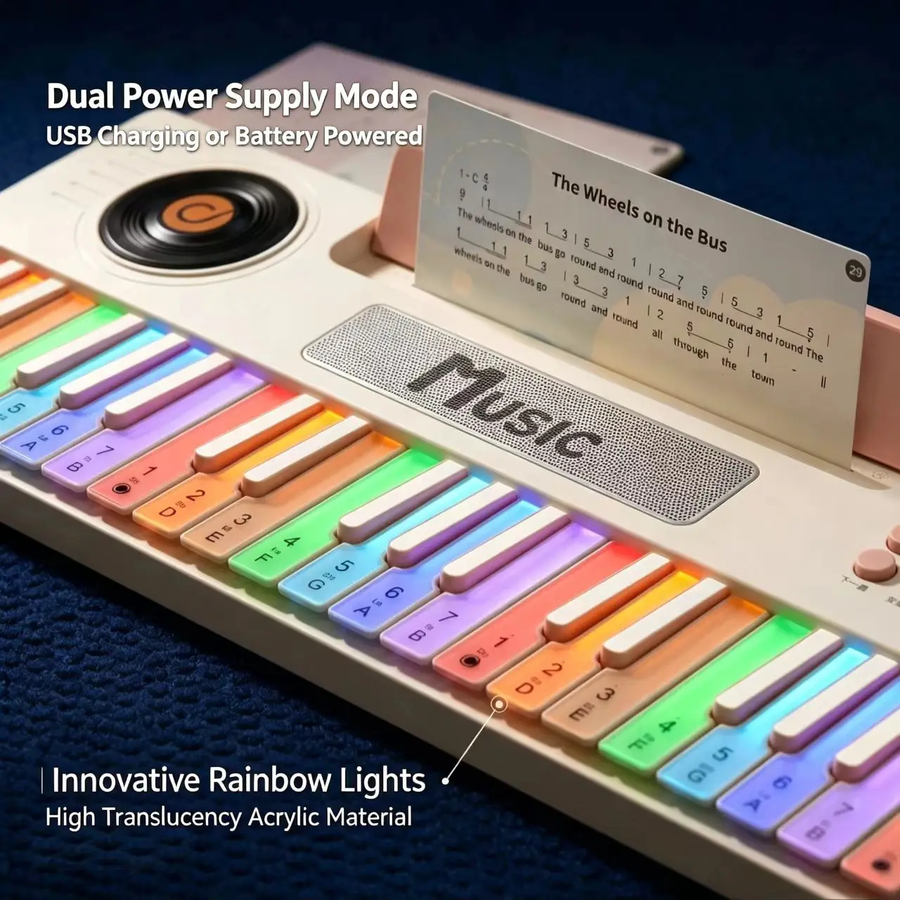 Kids Light-up Keyboard Piano, Zero-basis Follow Light Play, 56 Songs, USB & Battery Dual Power, Early Educational Musical Toy,Bi