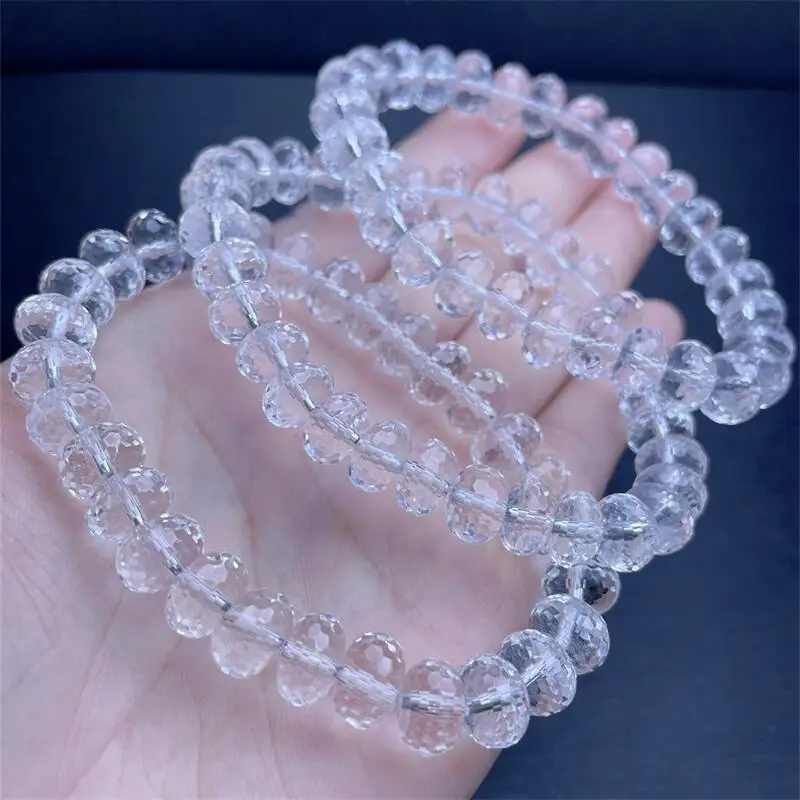 9MM Natural Clear Quartz Facet Bracelet Healing Energy Stone Boho Reiki Gem Stone Beads Simple Yoga Jewelry 1PCS