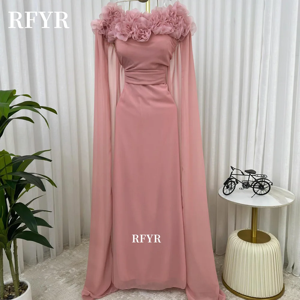 

RFYR Off Shoulder Prom Dress with Shawl Mermaid Party Dress with 3D Flowers Chiffon Evening Dress vestidos de fiesta Customized