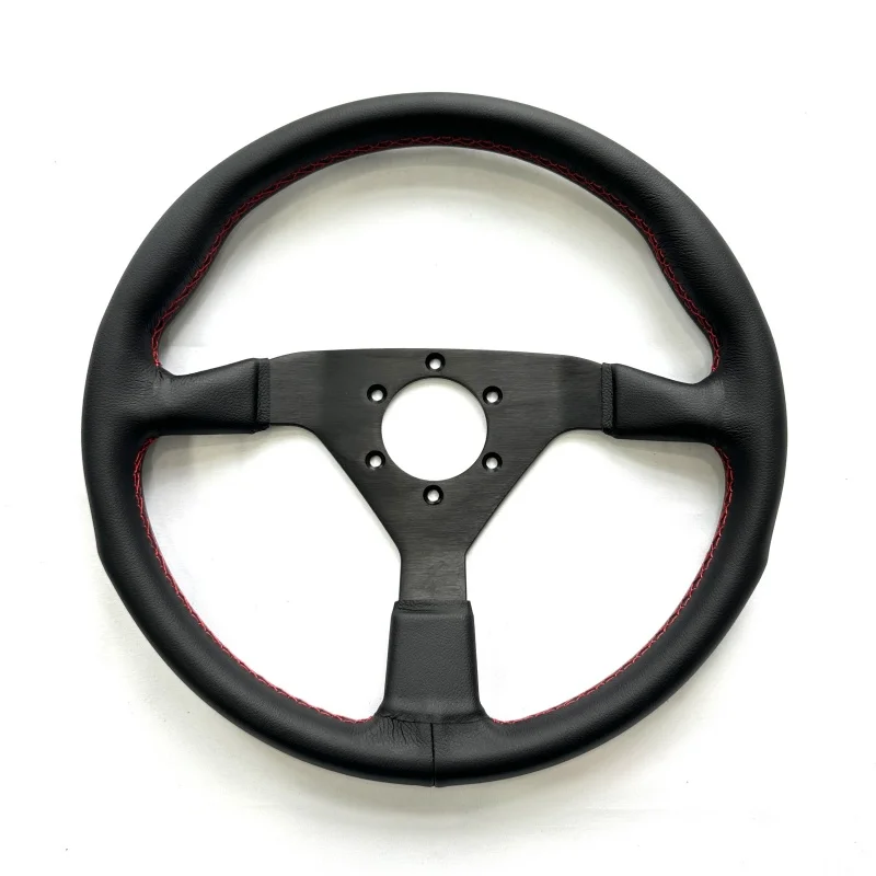 

Racing steering wheel for racing and rally, with microfiber leather and brushed matte black spokes