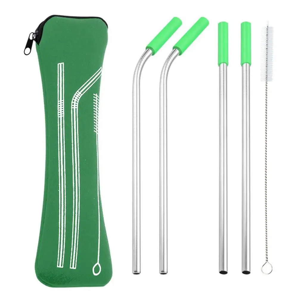 Stainless Steel Straws Set with Silicone Tips Sucking Tube Outdoor Indoor