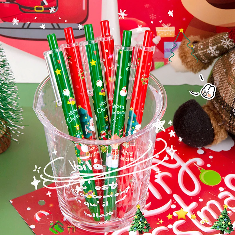 12pcs Children Cartoon Christmas Series Press 0.5mm Gel Pen Student School Office Stationery Kids Reward Gifts