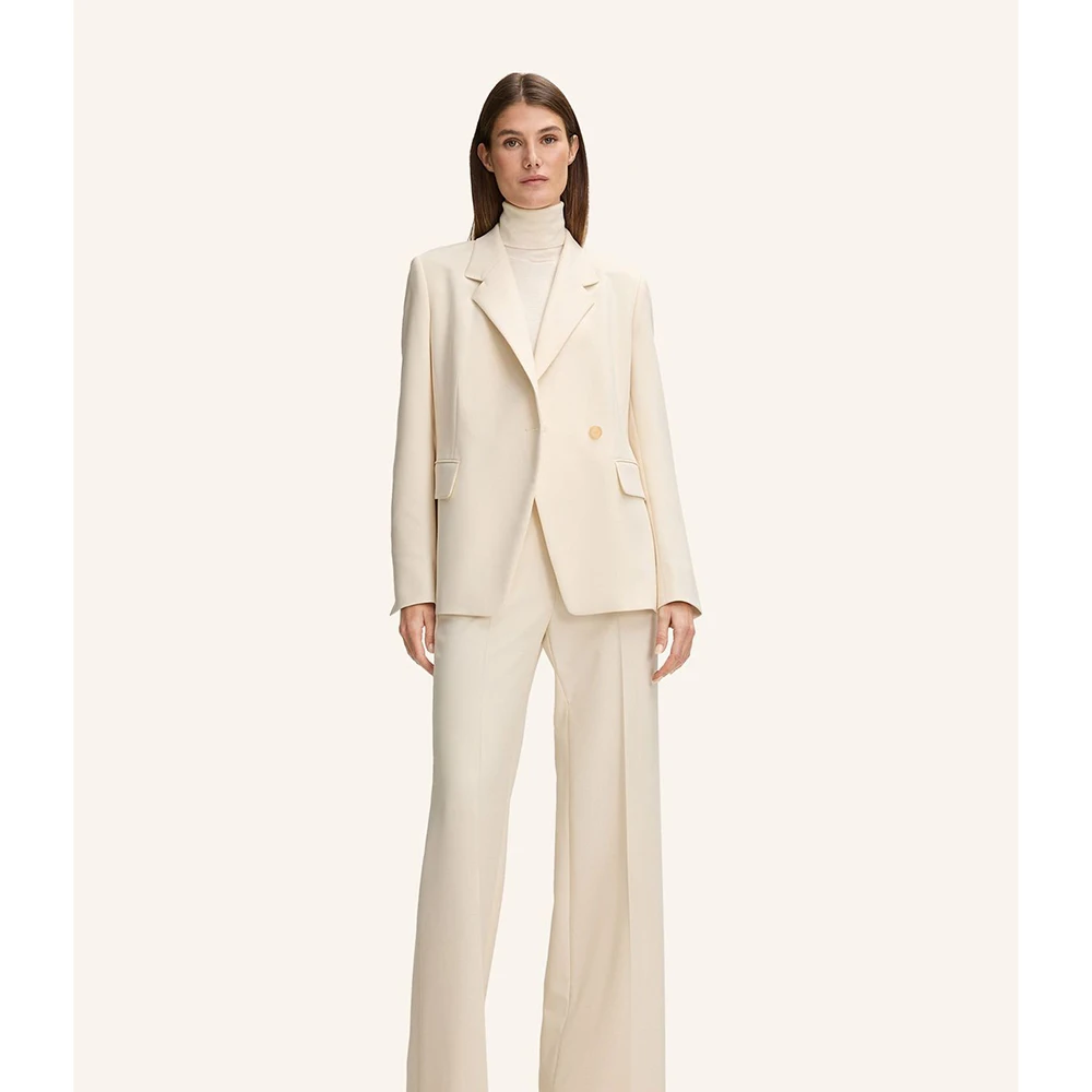 

Casual Single-Button Beige Women's Simple Suit 2 Piece Set Notch Lapel Loose Fit Daily Office Party Male Outfit（Jacket+Pant）