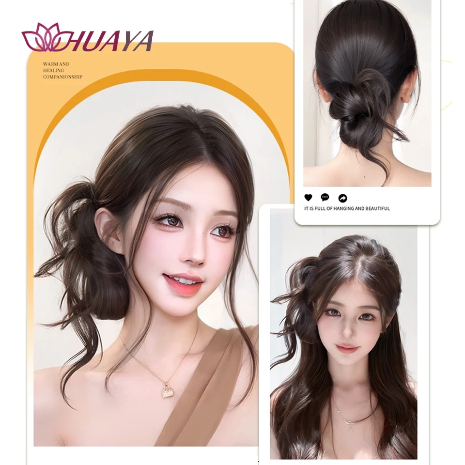 Syntetyczny kok do włosów, kucyk na klips, doczepiany kucyk, kok z kokardą, leniwy styl, treska smoka, dopinka do włosów dla kobiet do codziennego noszenia.