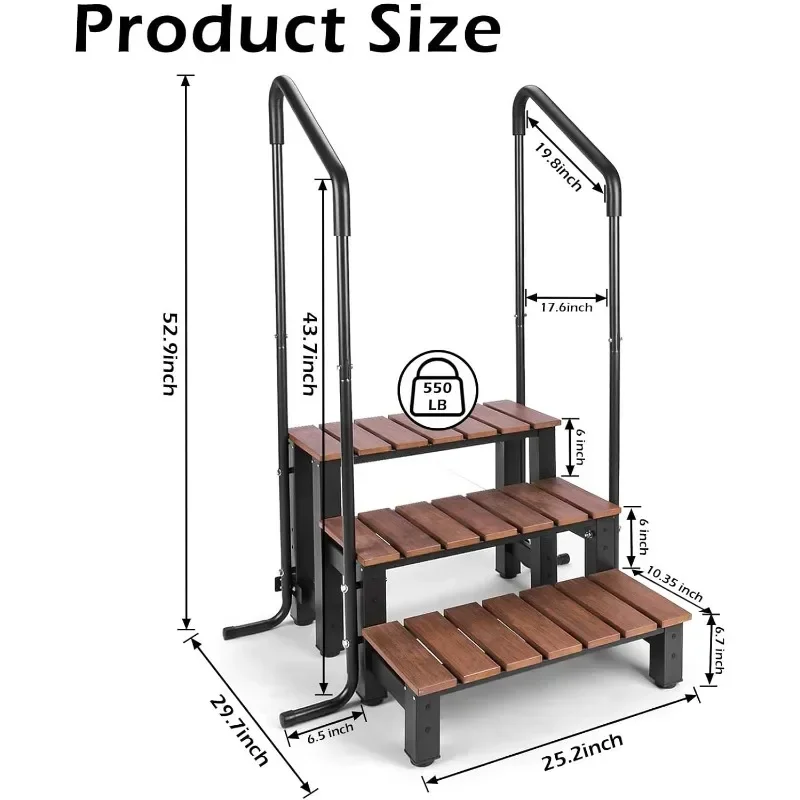 For Hot tub Steps with handrails 550 LB Load Capacity Above Ground Stairs Pool Steps Three Steps hot tub with Railing RV