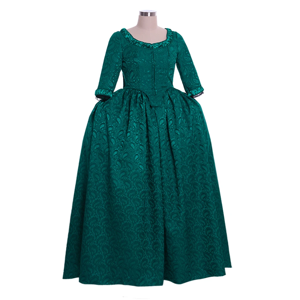 18th Century Victorian Tudor Era Women's Green Retro Dark Pattern Embroidered Dress Tea Party Ball Costume Customization