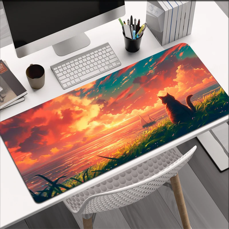 400x900mm HD Print Rubber Mouse Pad Landscape Mountain Sunset Cartoon Mouse Pad XXL Extended Pad Mouse Computer Non-slip Carpet