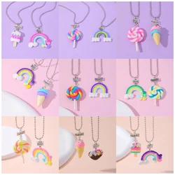 15 Style Polymer Clay Pendant Best Friends Necklace Set BFF Fimo Rainbow Lollipop Ice Cream Cones Charm Beads Chian Kids Gift