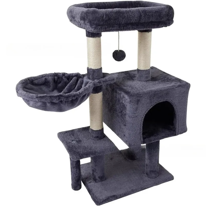 

Cat Tree with Hammock and Scratching Post Tower, Cat House, Cat Toys Tower, K01, Dark Gray