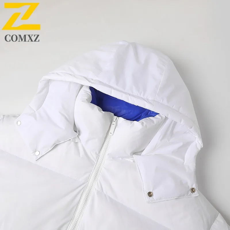 COMXZ الشتاء الرجال سترة منفوخة سميكة فضفاضة تناسب العصرية حجم كبير مبطنة بالقطن أسفل معطف هود تكتيك دافئ المرقعة ملابس خارجية