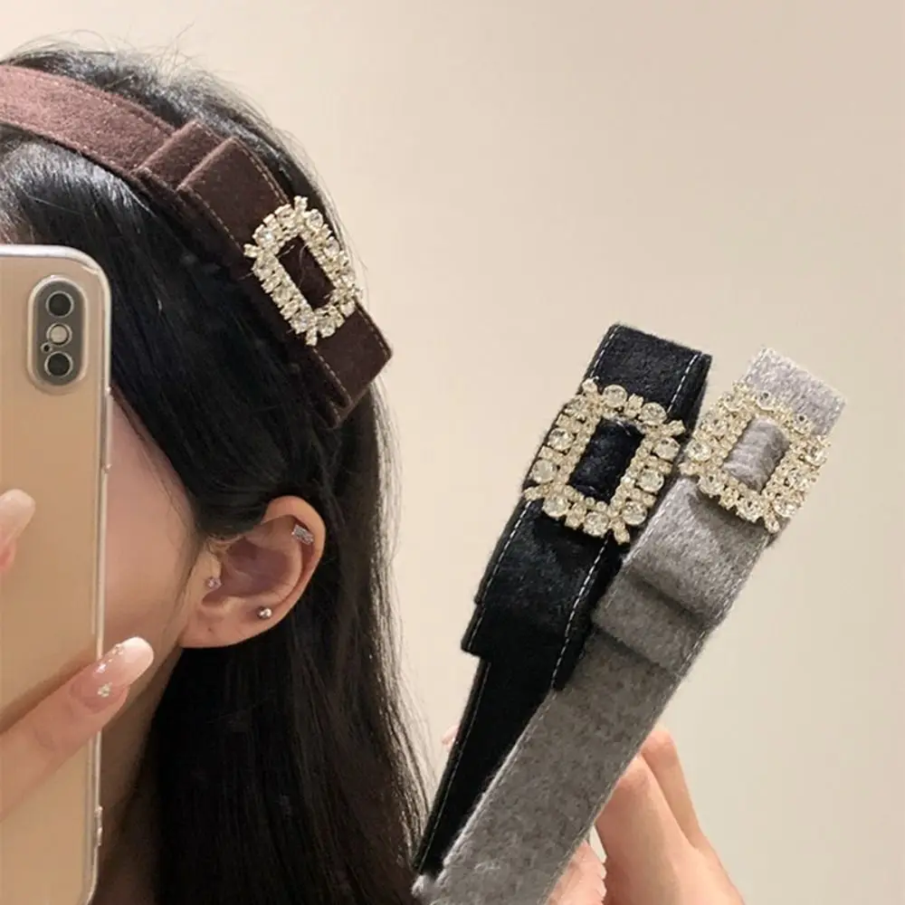 

Корейский стиль, повязка на голову с бантом и стразами, винтажный головной убор, повязка для волос с широким краем, аксессуар для волос, нескользящий флокированный обруч для волос для женщин