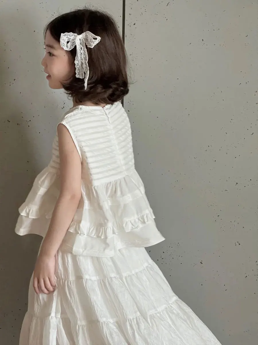 女の子の夏服セット ベストとスカート ホワイト おとぎ話 ショートスカート 子供服 カジュアルスタイル キッズと幼児向け