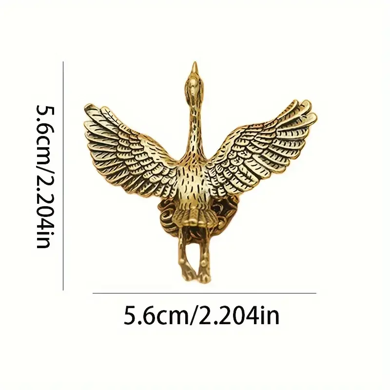 Elegante fliegende Kranich-Figur aus Messing – Desktop-Dekoration im Vintage-Stil, Büro-Kunststück, Tee-Haustier-Zubehör – Detail 1