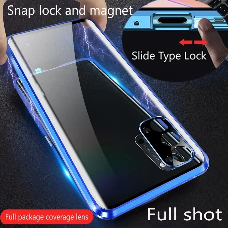 Double Sided Temper Glass Metal Magnetic Phone Case for OPPO Find X3 X5 X8 F23 F25 F27 Pro Plus 5G Full Lens Protect Cover Cases