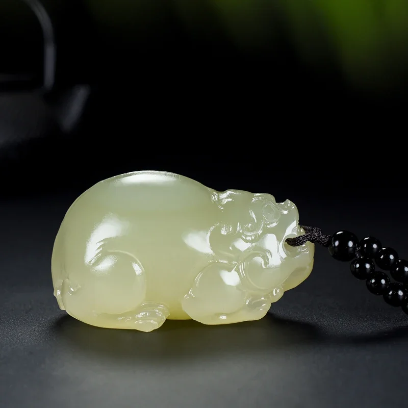 Natural Hetian Jade Dragon Turtle Pixiu Three Dimensional Jadeite Necklace Jewellery Accessories Hand-Carved Luck Amulet Gifts