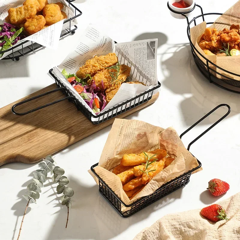 1PC Restaurant French Fries Rack Snack Basket American Creative Stainless Steel Fried Chicken Fried Food Chicken Wings Leg Plate