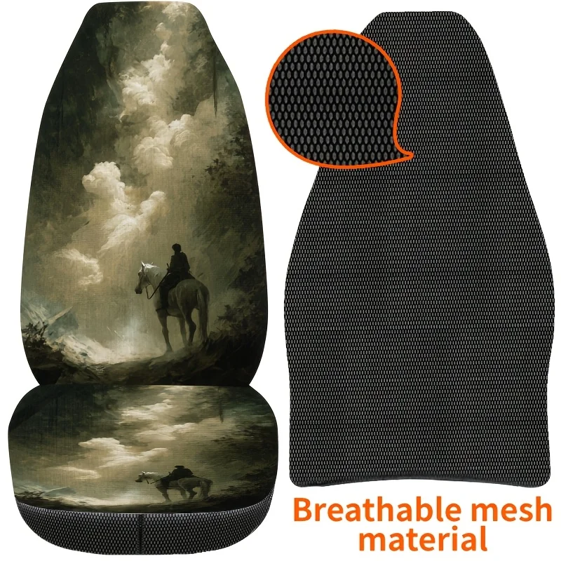 Two-Piece Secret Realm Knight Printed Car Seat Covers, Easy To Clean With Stylish And Fun Patterns, Suitable For All Seasons. Fr