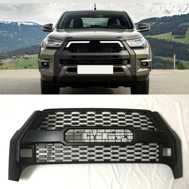 

Modified LED Racing Grills For Toyota Hilux Revo Rocco 2021 2022 Pickup Car Radiator Front Grille Bumper Mask Upper Mesh Cover