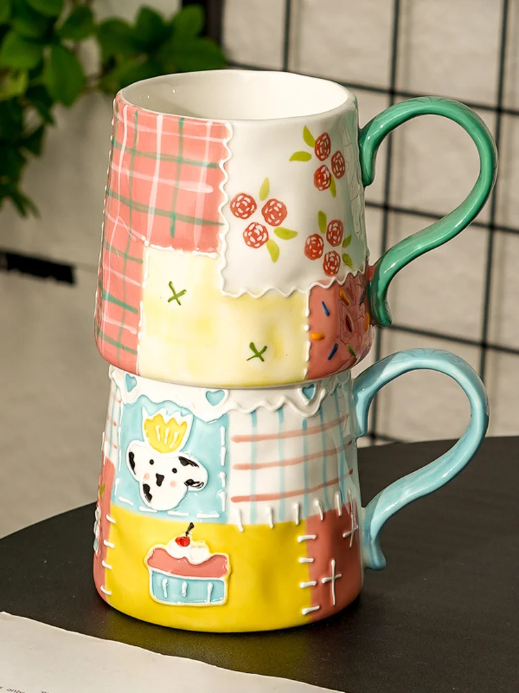 

Cerc Relief Couple Creative Gift Mugs Office Drinking Coffee Cups Heat Resistant with Handle for Home And Office Use