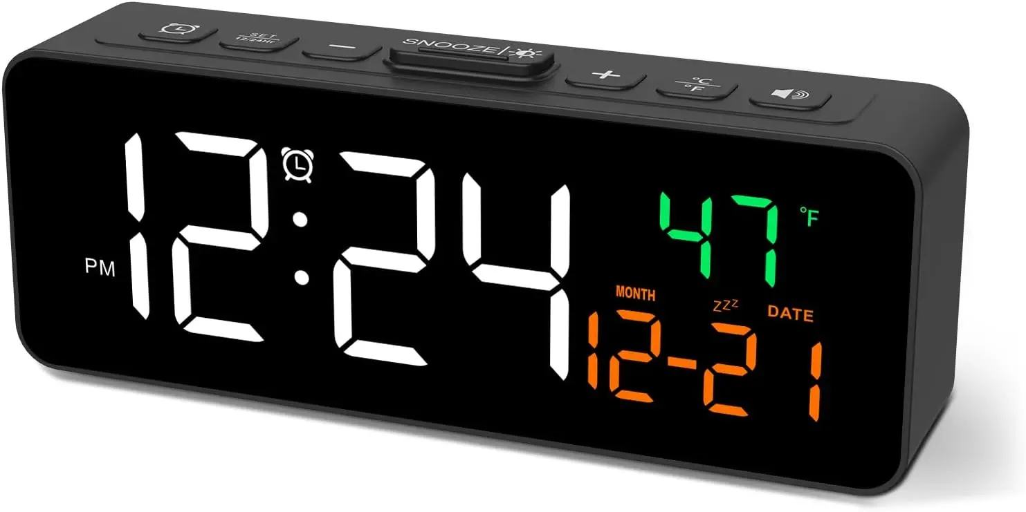 Reloj Digital 3 en 1 con Temperatura, Fecha y Hora - Brillo Ajustable, Alarma Compacta Enchufable para Sala de Estar, Dormitorio