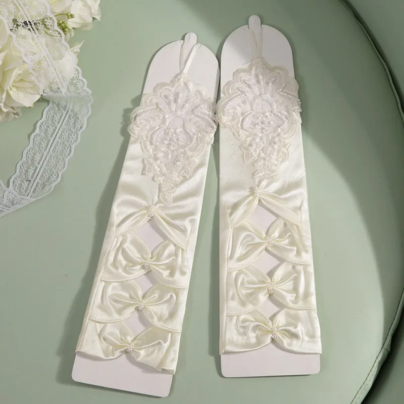 Zwart Rood Wit Ivoor Bruiloft Handschoenen Vingerloze Bridal Handschoenen Party Jurk Satijnen Handschoenen Guantes De Novia Bruiloft Accessoires